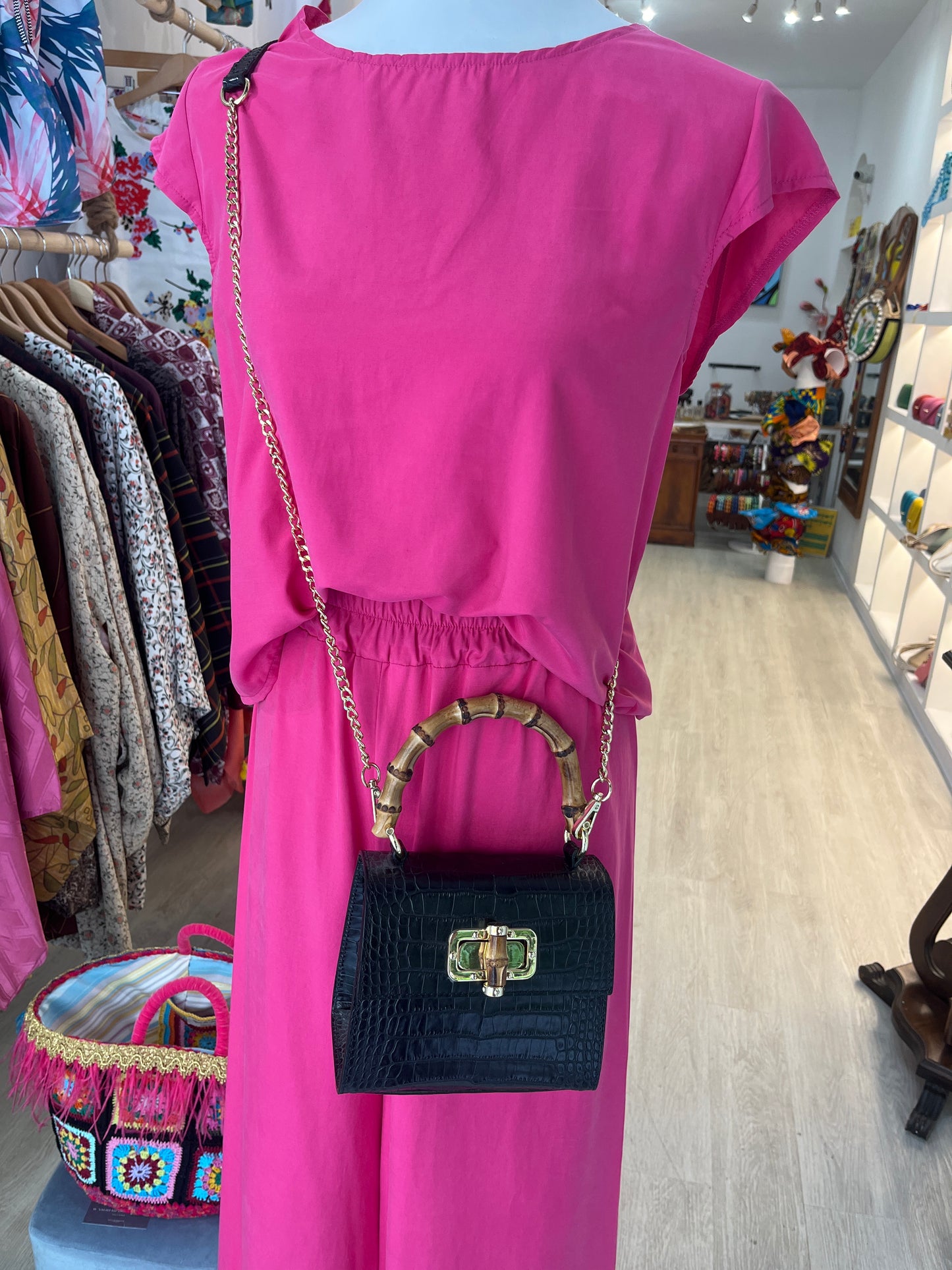 Bauletto in pelle e bambù