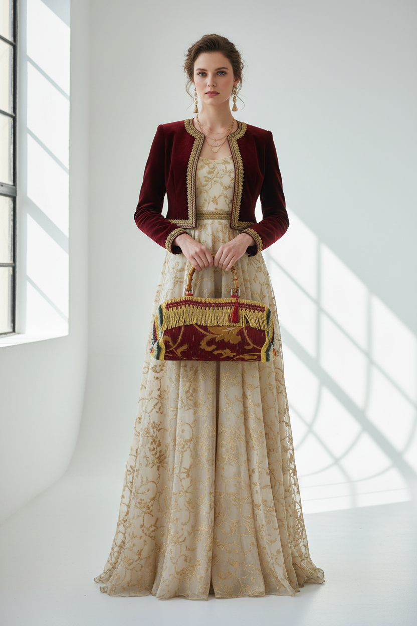 Modella con borsa artigianale